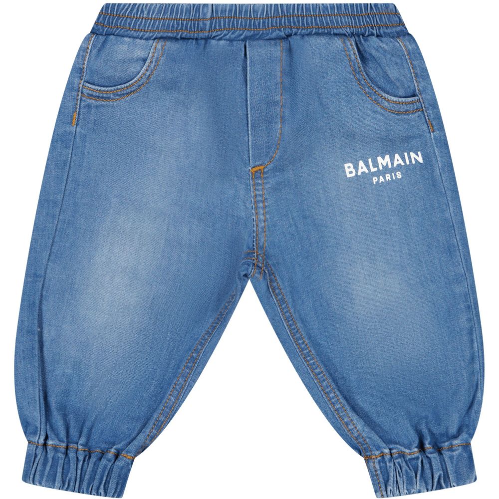 Balmain Kids 하이웨이스트 로고 프린트 청바지