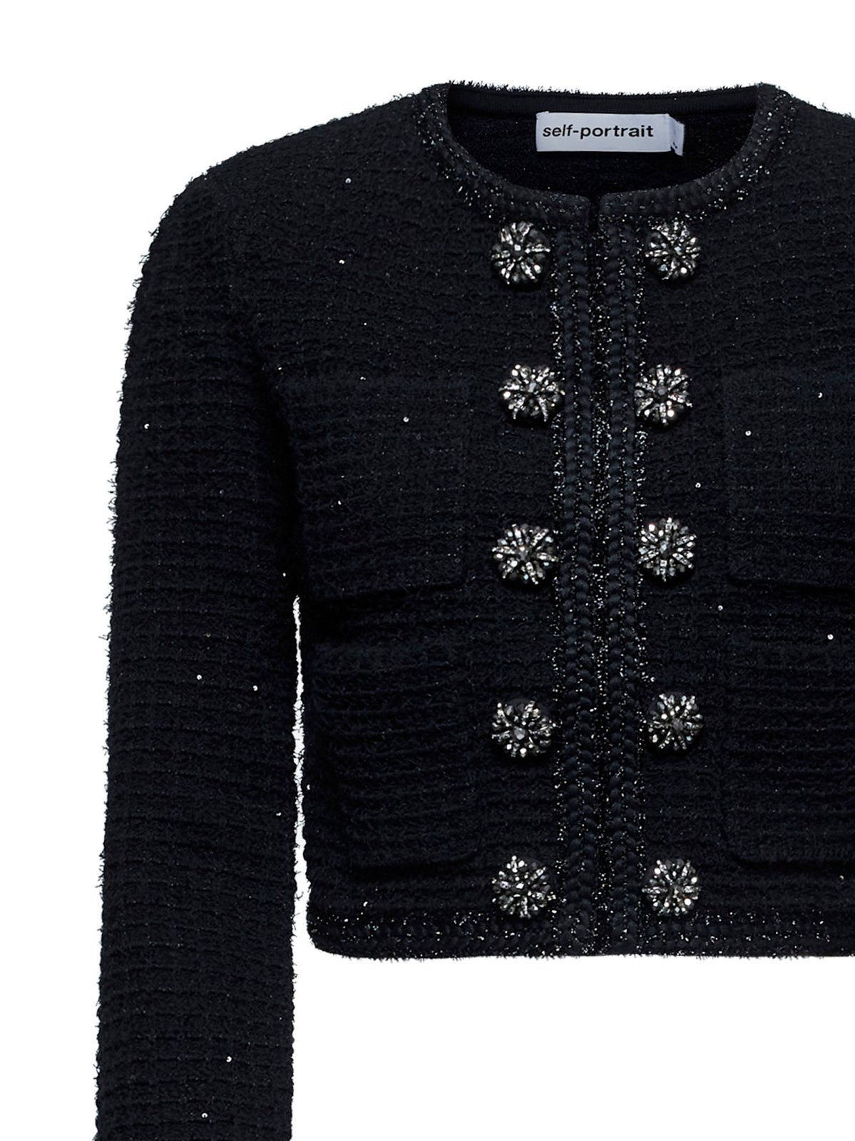 Self-Portrait Textured Cropped Knitted Jacket