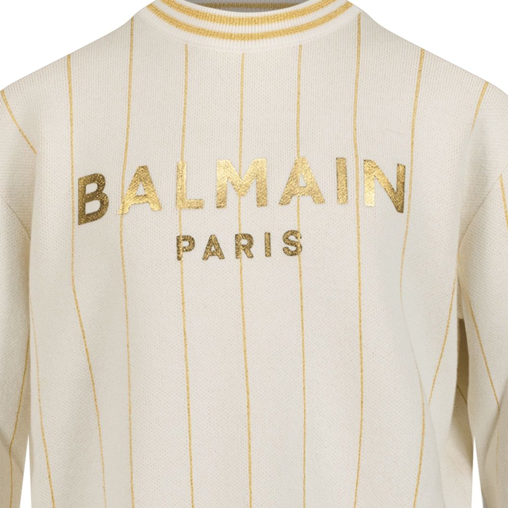 Balmain Kids 스트라이프 로고 니트 스웨터