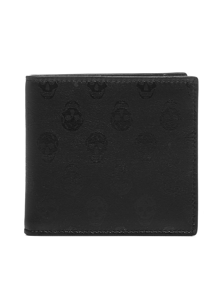 McQueen Bifold Wallet With Logo In Black Calfskin