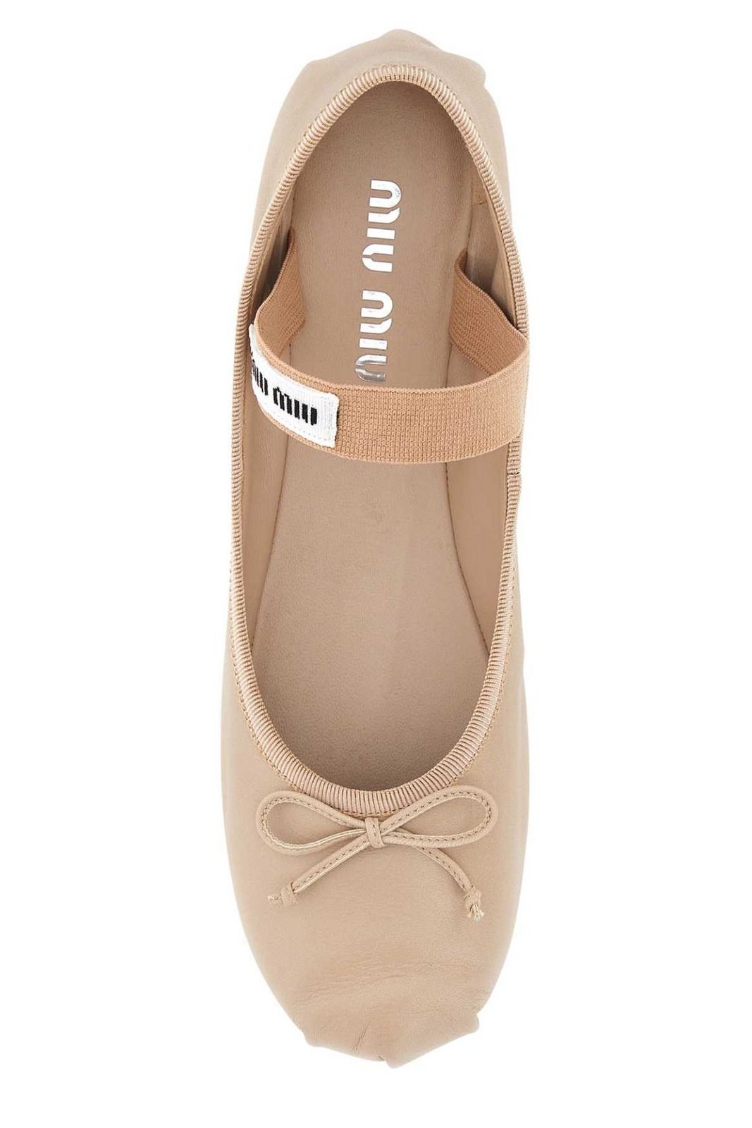 Miu Miu Logo-Printed Bow Detailed Ballerina Shoes