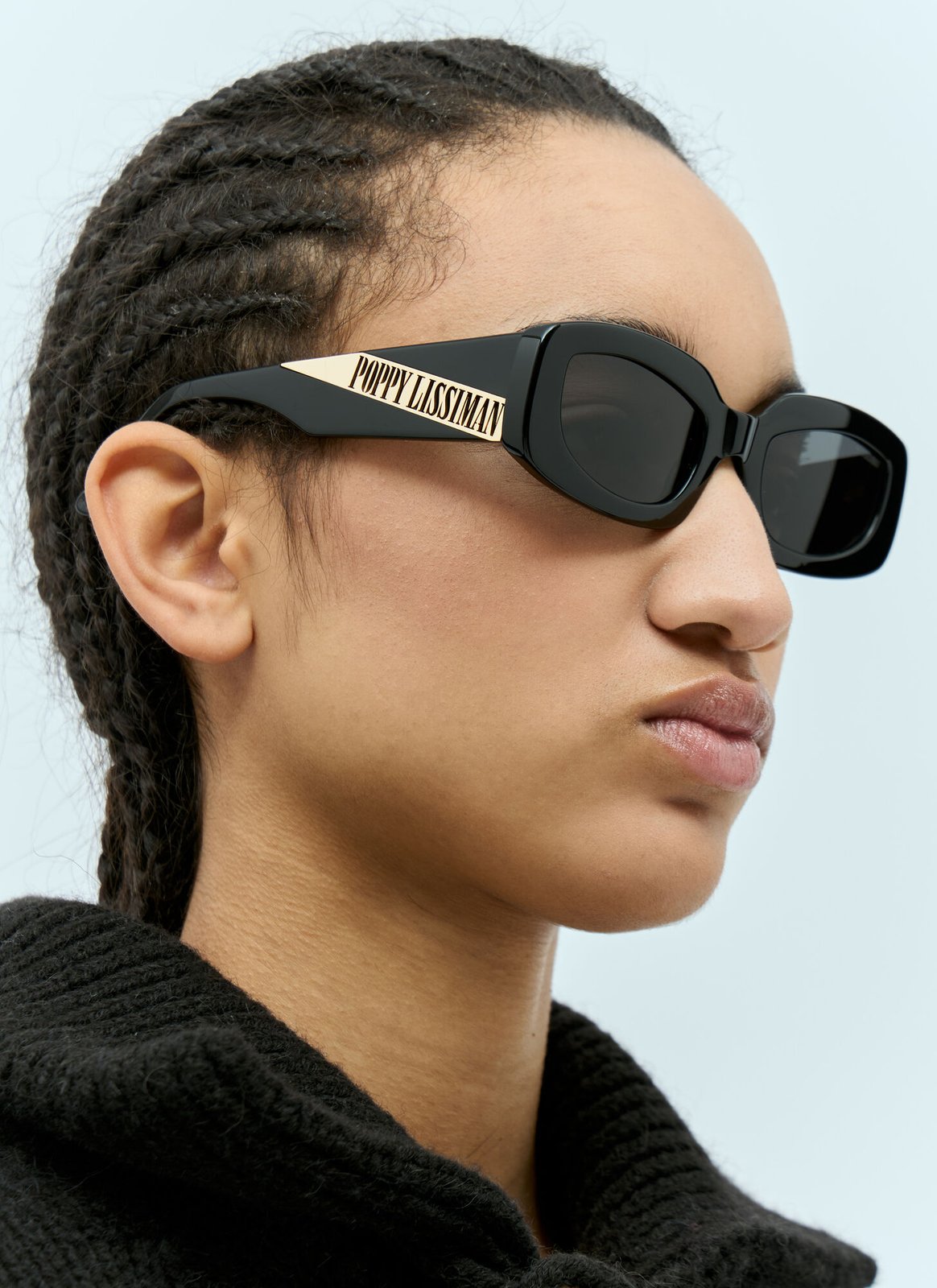 Poppy Lissiman Stevie Black Acetate Rectangle Sunglasses Gold Logo 50-23-145 Stevie - Black – Poppy Lissiman main image 3