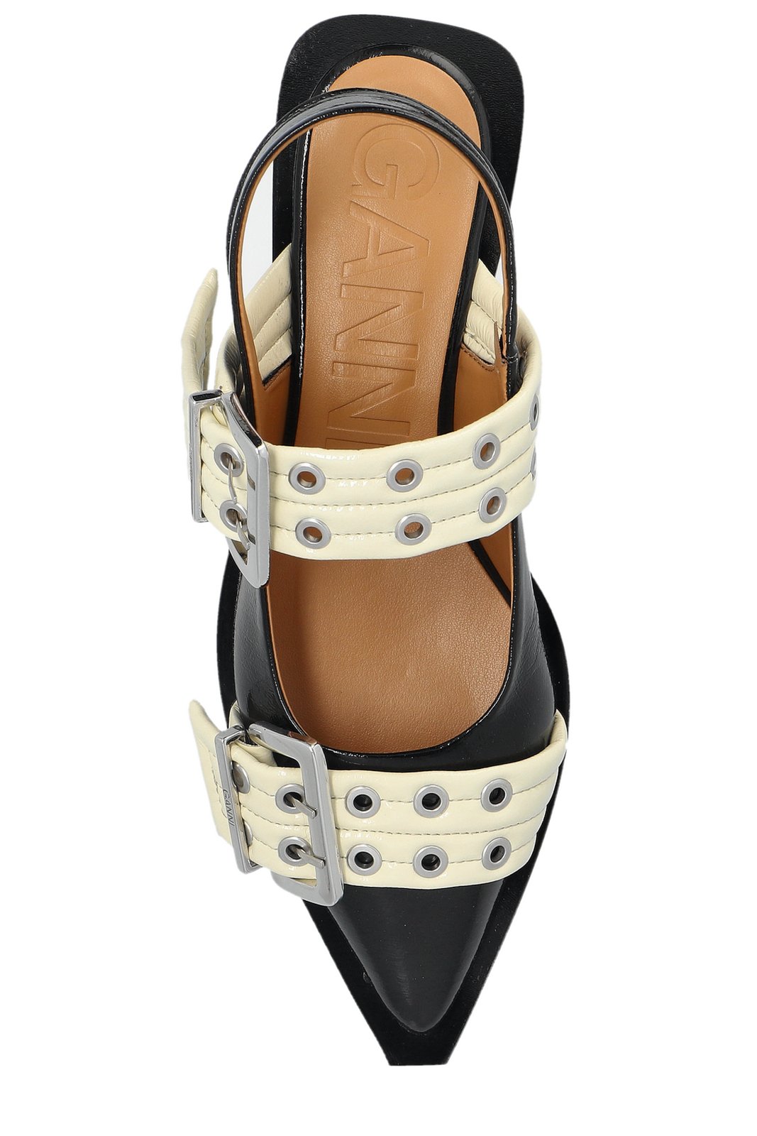 Ganni Pointed-Toe Buckled Ballet Flats