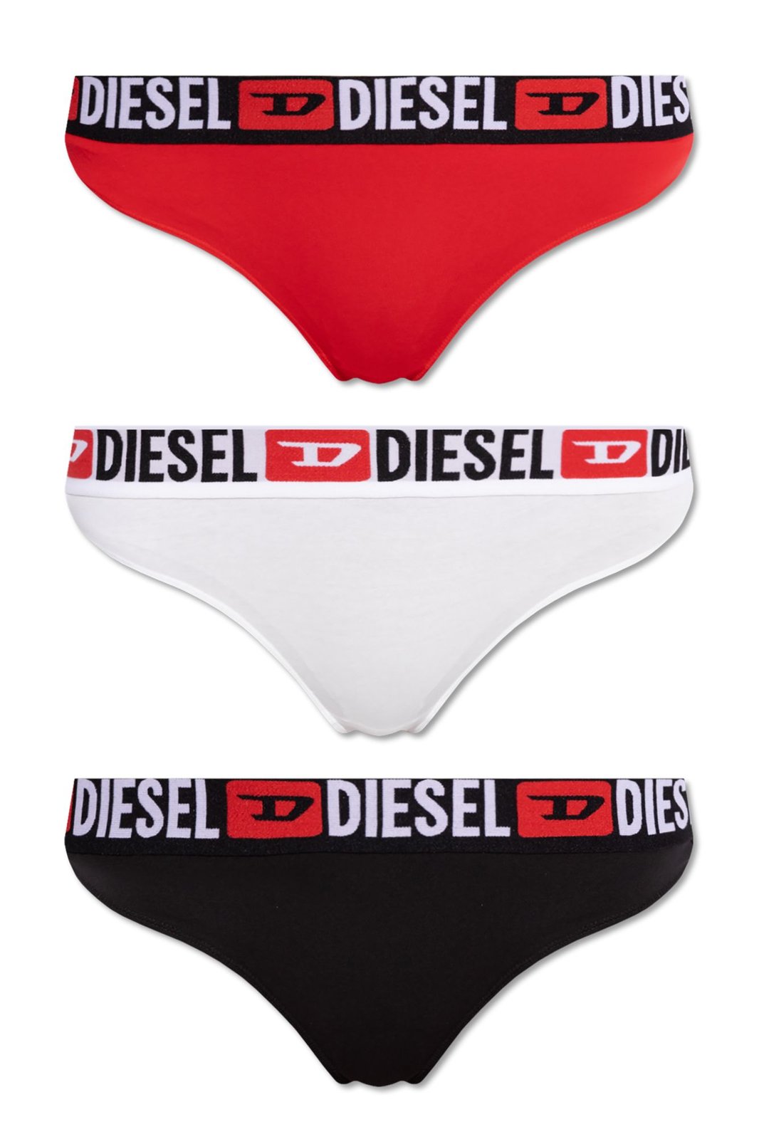 Diesel Ufst-Stars-Threepack Logo Waistband Thongs