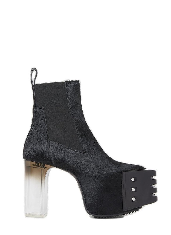 Rick Owens Hairy Platform Heel Boots In Black ModeSens