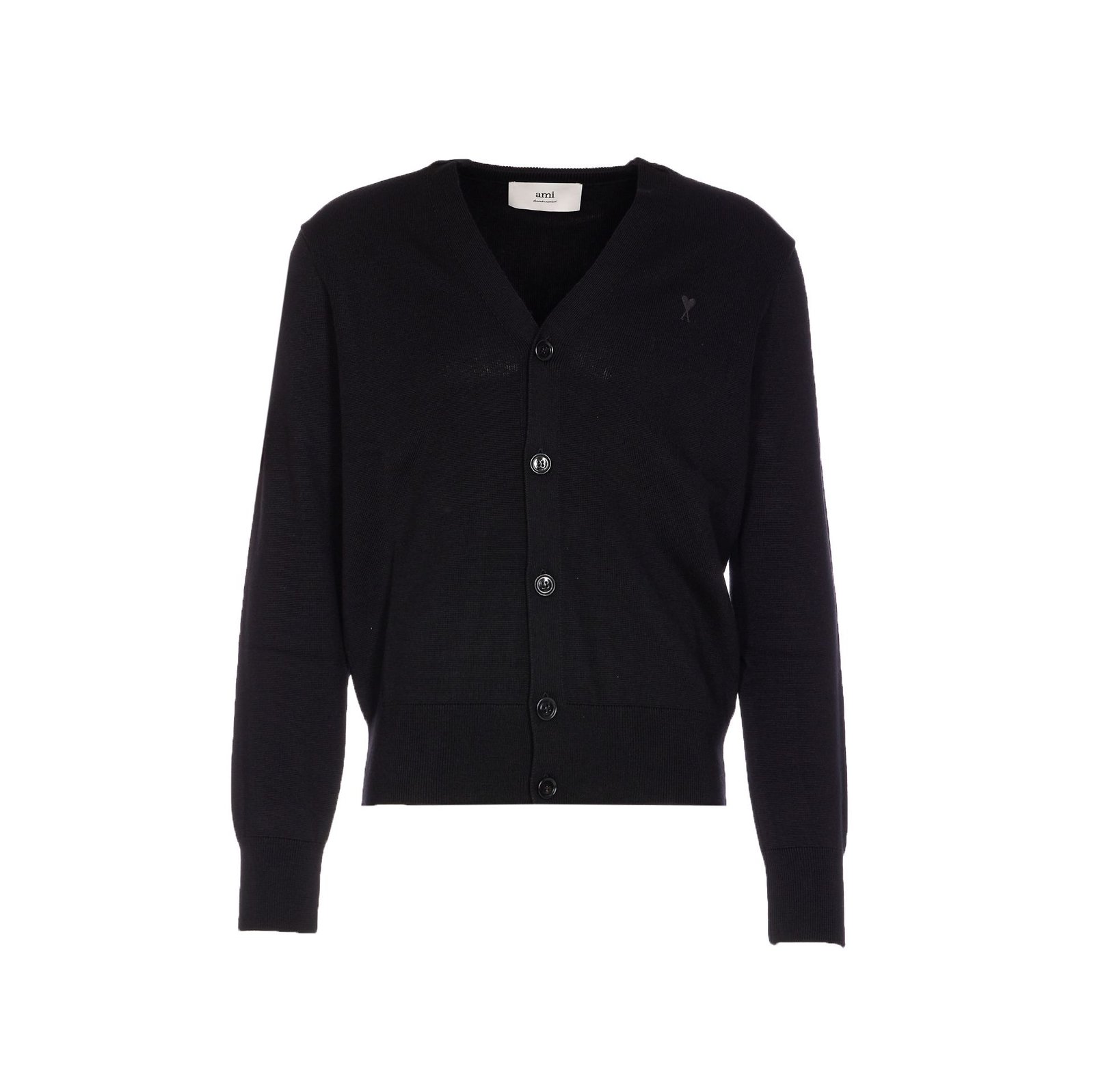 AMI Paris Logo Embroidered V-Neck Cardigan