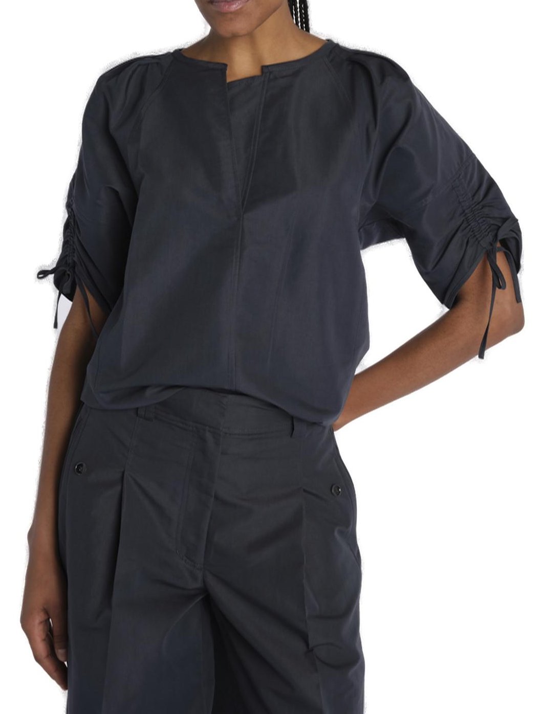 3.1 Phillip Lim Gathered Sleeve Band Collar Top