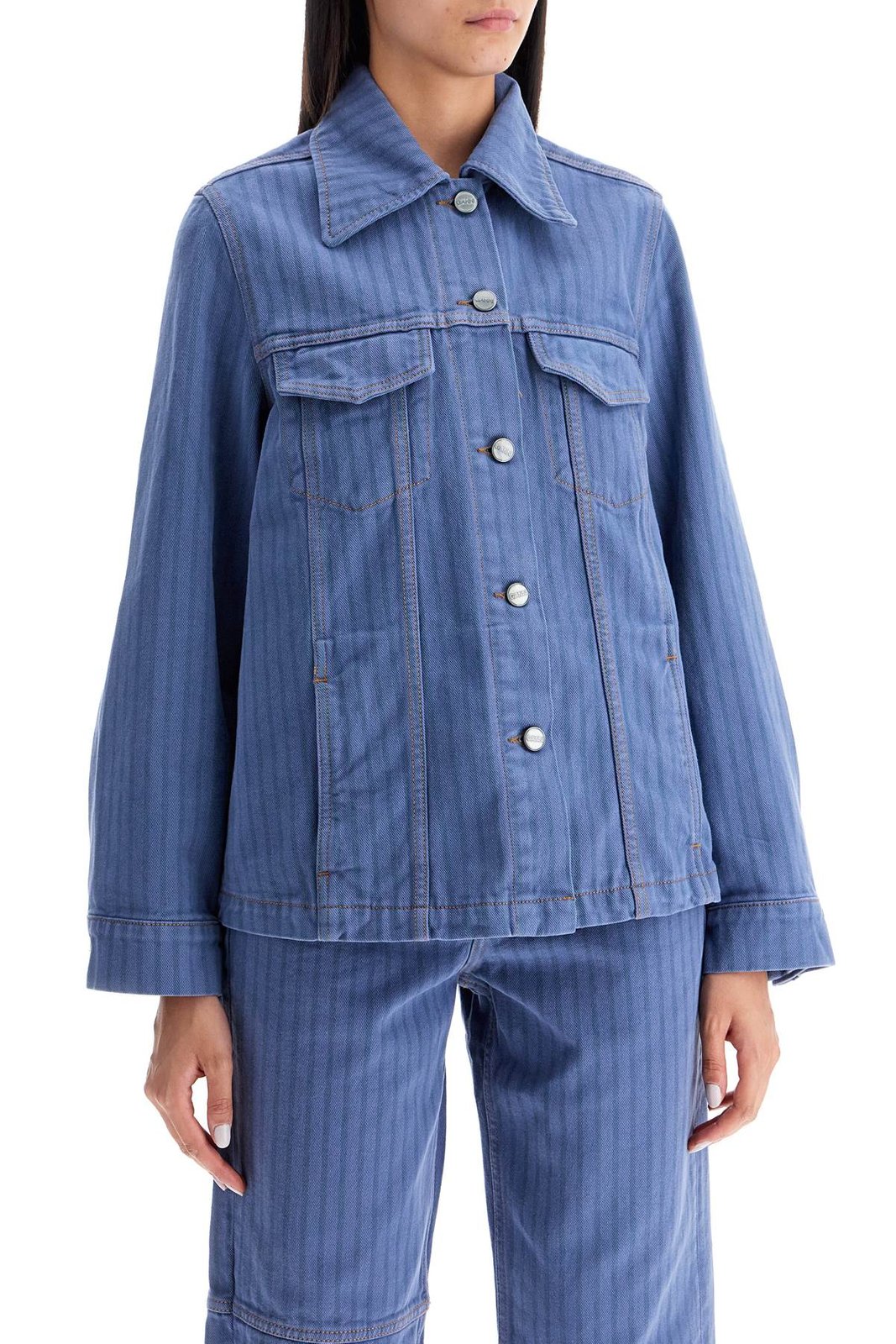 【新品】GANNIオーバーサイズデニムJK GANNI / ガニー】 Patch Denim Izey：デニム（デニムパンツ